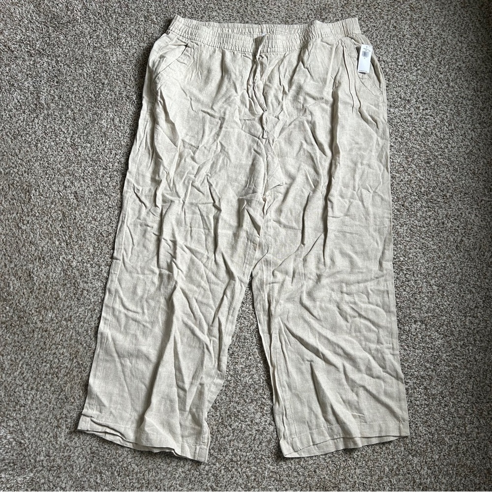 Old Navy Cream Linen Blend Drawstring Trouser Pants Beach Summer Casual NWT XL